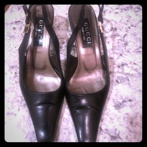 Black Gucci Kitten Heel Slingbacks W/Bag 7.5